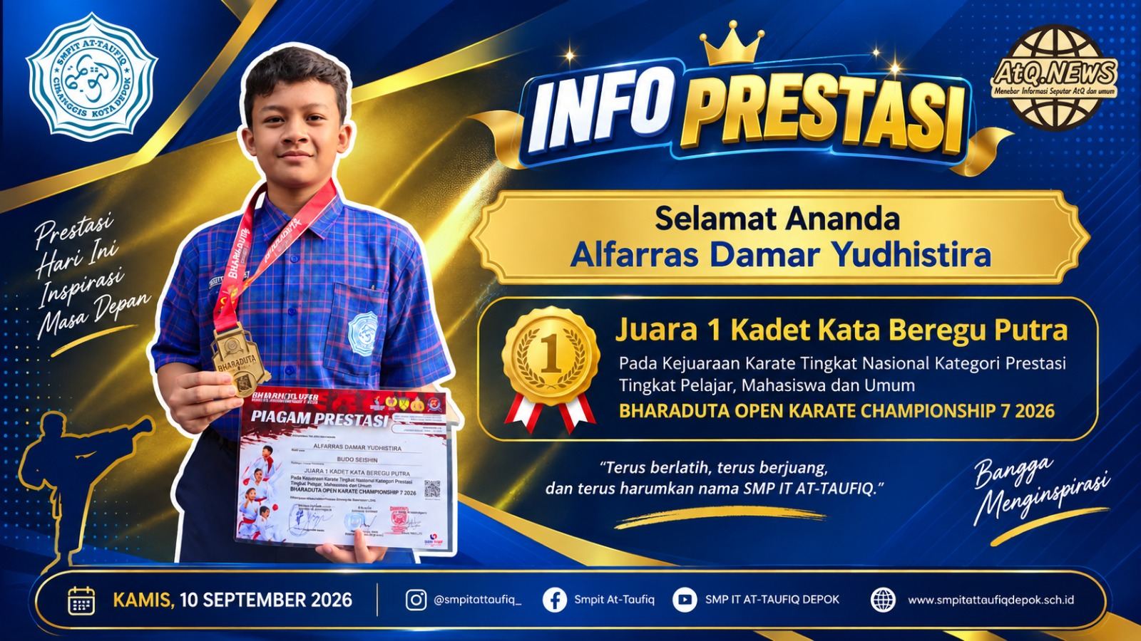 Alfarras Damar Yudhistira Raih Juara 1 Karate Nasional