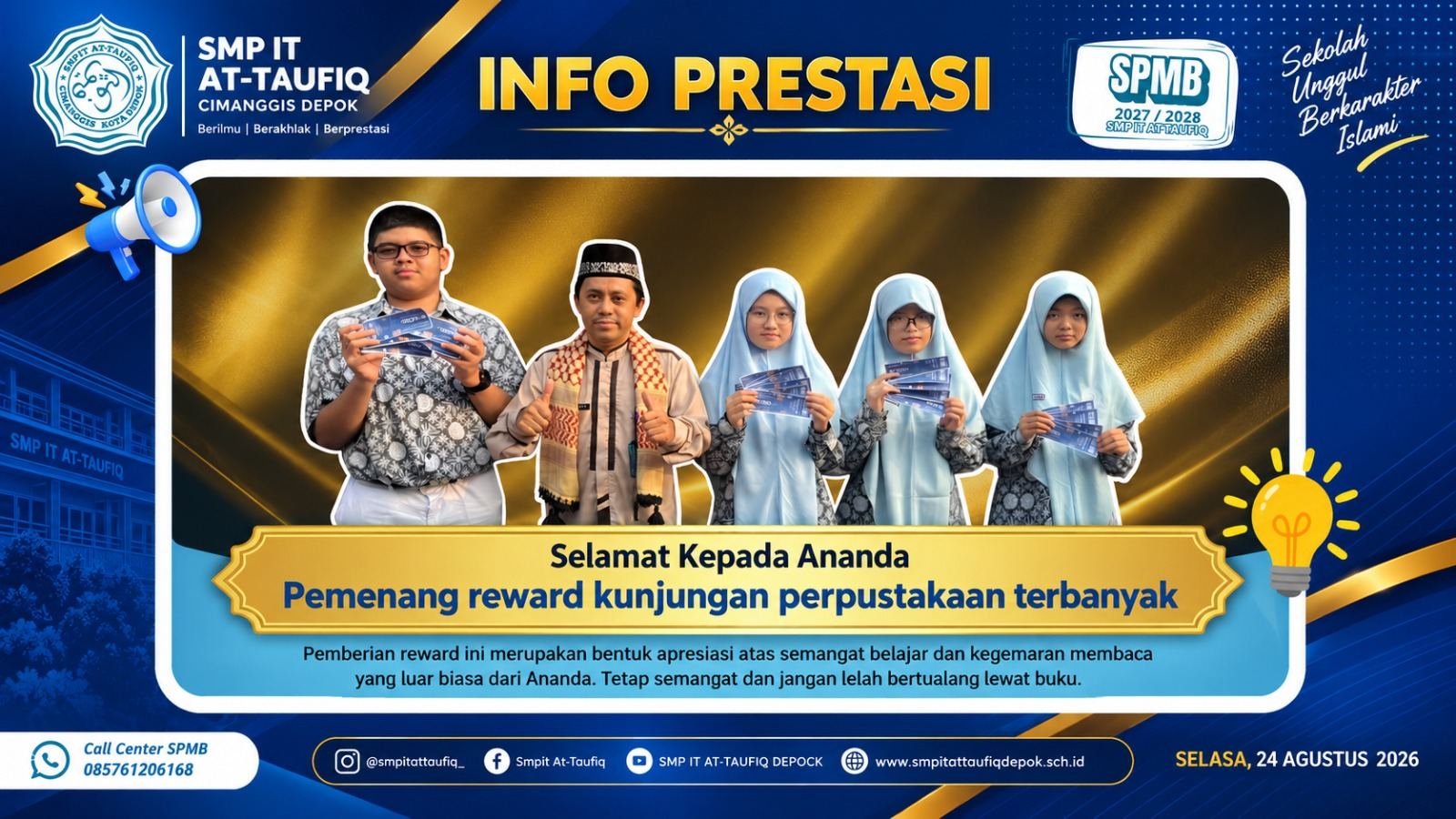 SMP IT AT-TAUFIQ Berikan Apresiasi kepada Siswa dengan Kunjungan Perpustakaan Terbanyak